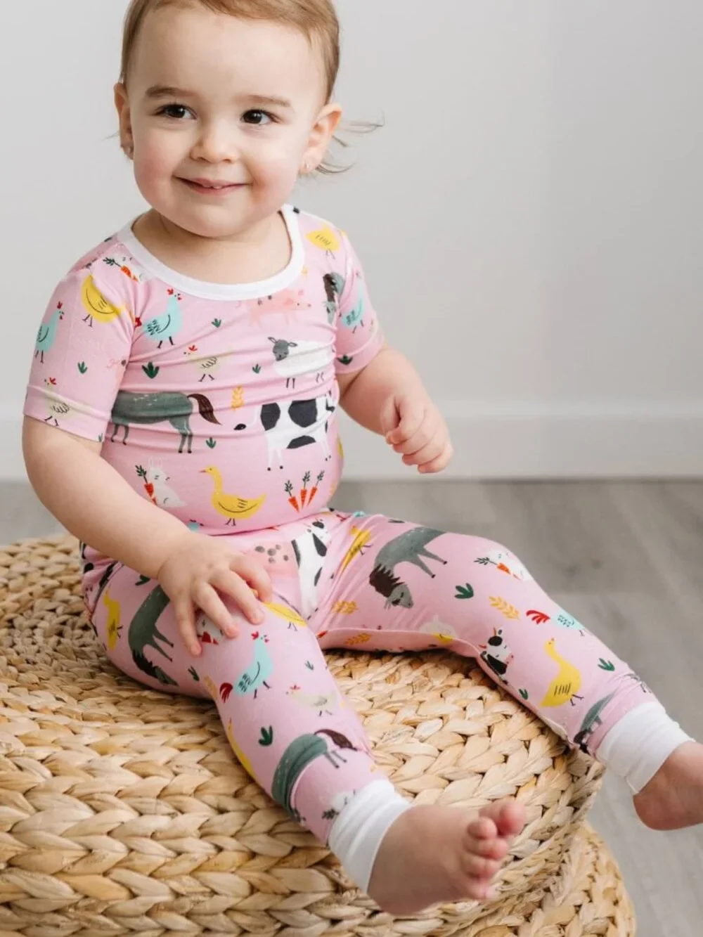 Little Sleepies Pink Farm Animals Two-Piece Short Sleeve & Pants Pajama Set 4T